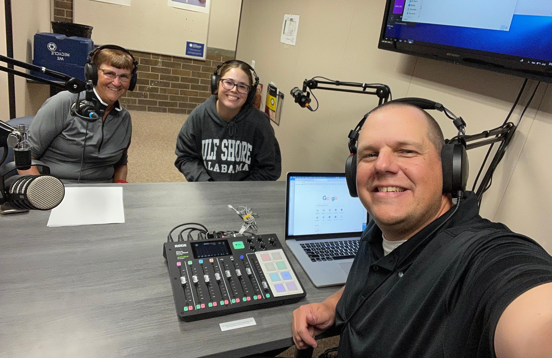 Episode 2 of the Sandburg Athletics Podcast features Chargers women's golf coach Gail Hannam (left) and sophomore Olivia Schwingle (center).