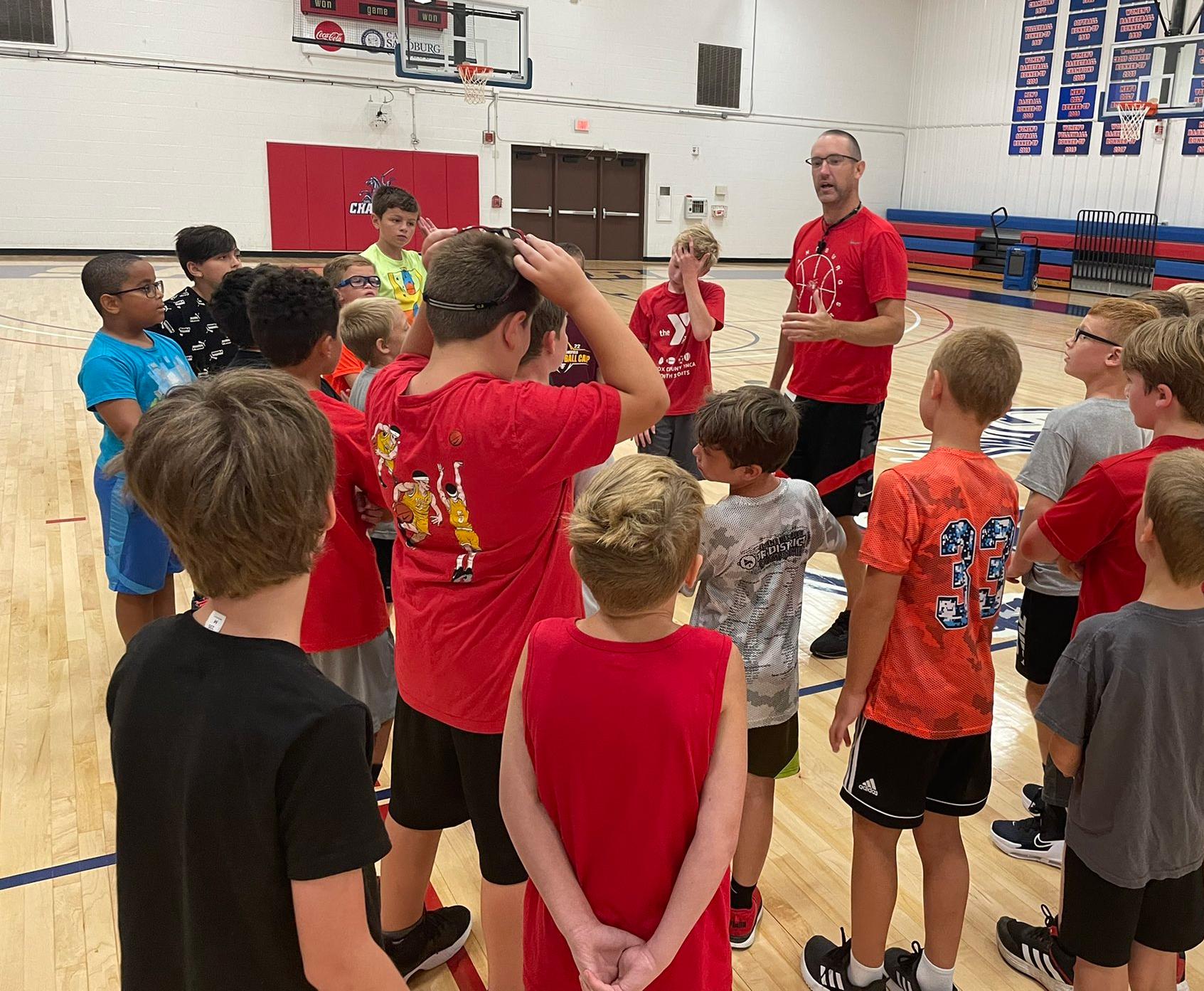 Chargers men's basketball coach Ryan Twaddle at the 2022 Sandburg youth basketball camp.