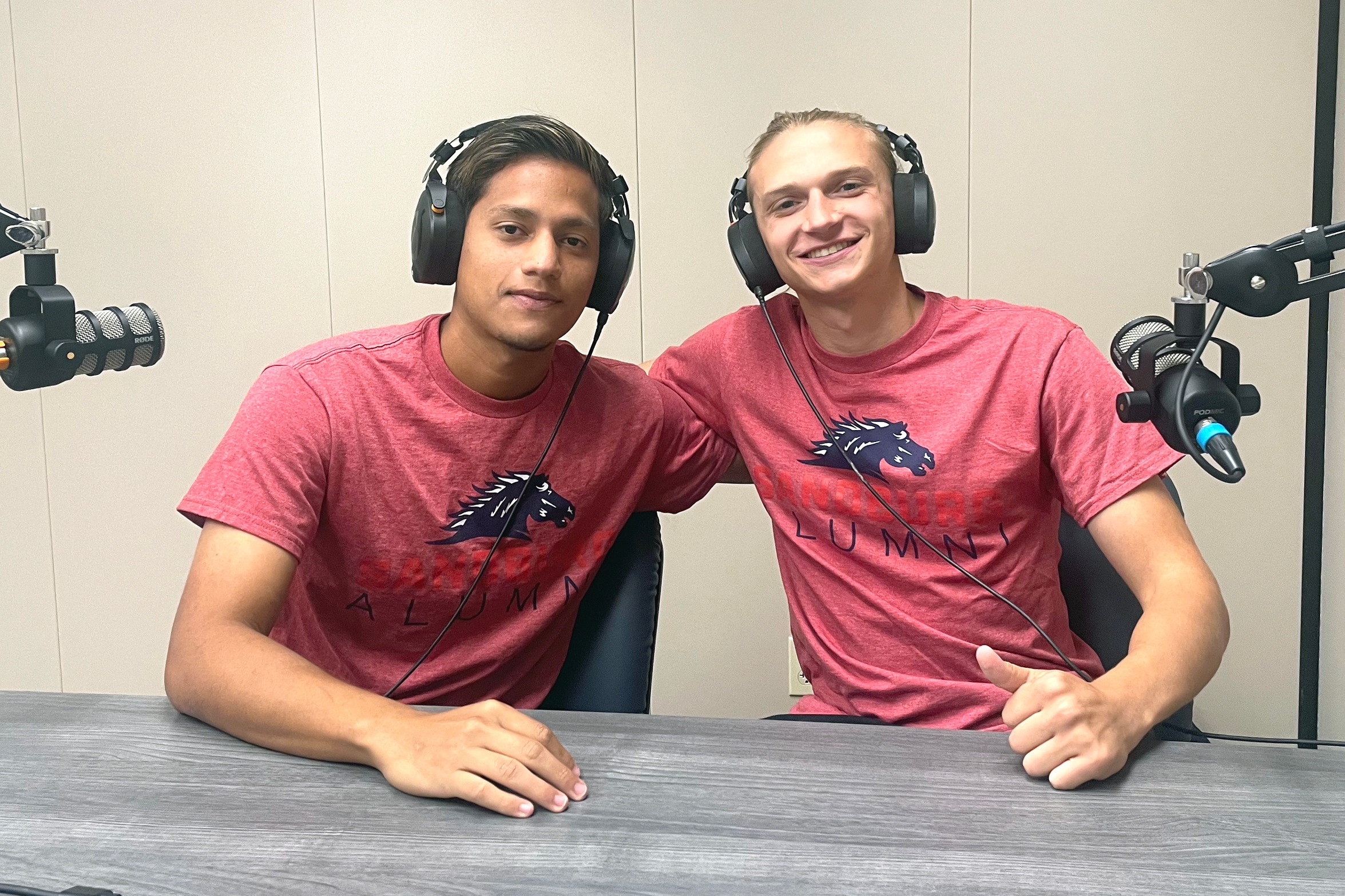 Chargers men's soccer players Diego Soto Reyes (left) and Lorenzo Schons (right) were the guests on Episode 23 of the Sandburg Athletics Podcast.